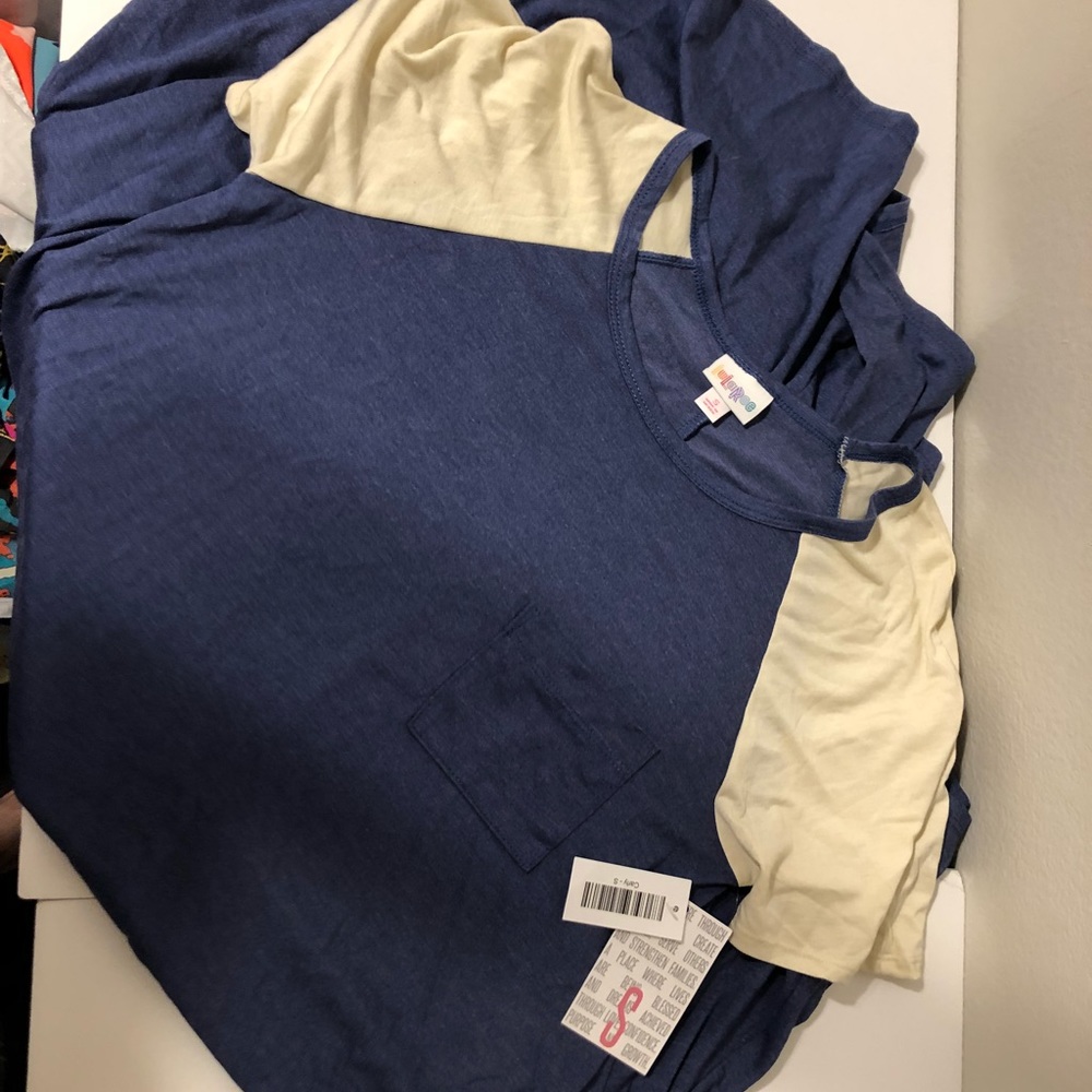LulaRoe S Carly - NWT - blue/off white